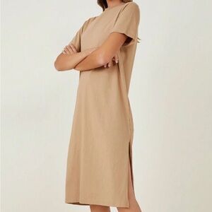 Beige Tan Split Hem Tshirt Dress